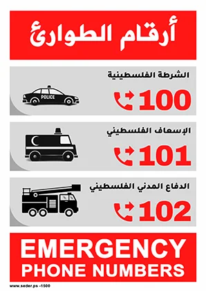 ارقام الطوارئ في فلسطين | Emergency Numbers