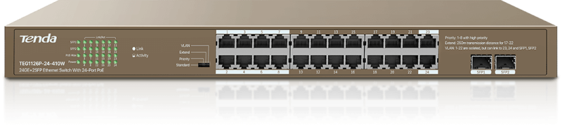 Tenda POE Switch 24Port 410Watt 24GE with 2SFP